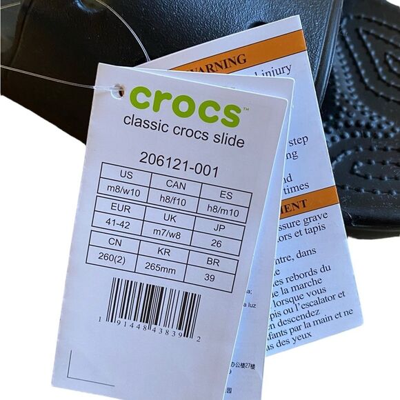 NWT Crocs Classic Slide Sandals in Black Size Men 8 Women 10 with Crocs Charms - Picture 14 of 14